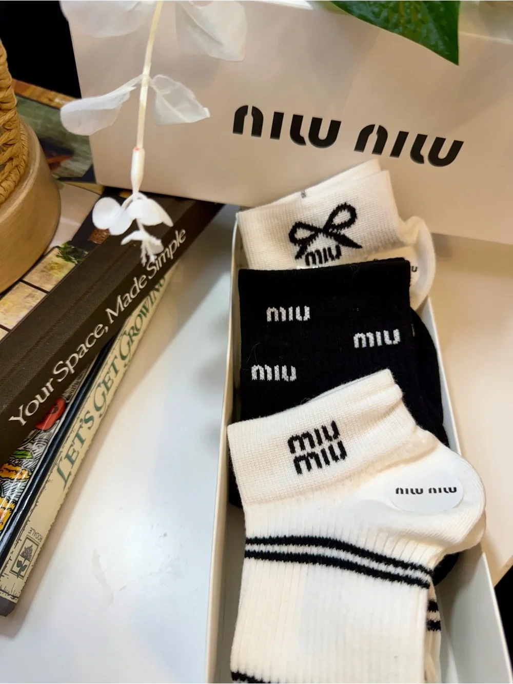 MIU MIU Black & White Pack of 3 Ribbed Casual Socks